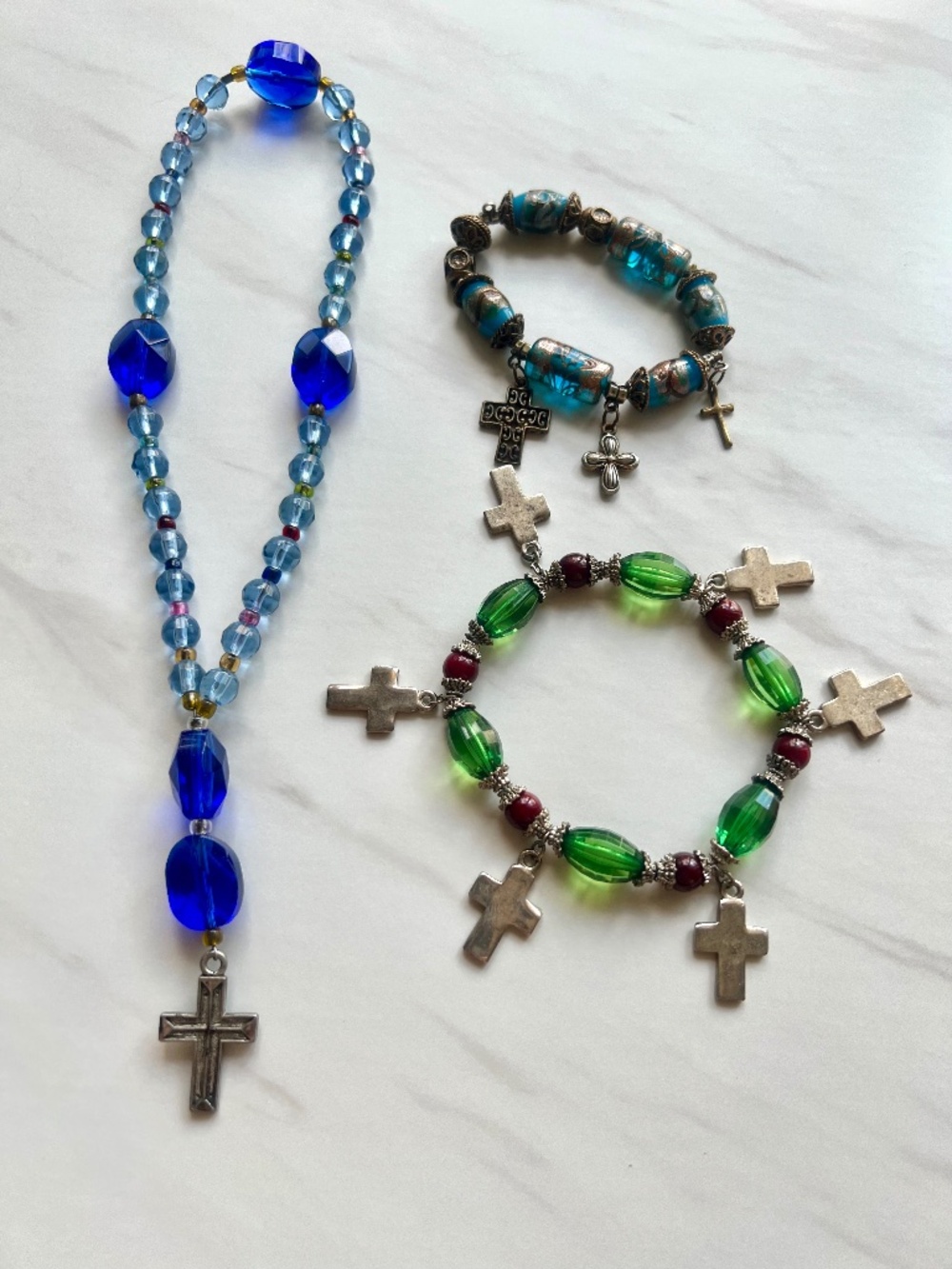 Rosary Bracelet Lot of 3 Christian Cross Charms